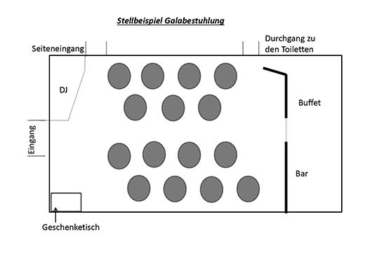 Galabestuhlung mit runden Tischen